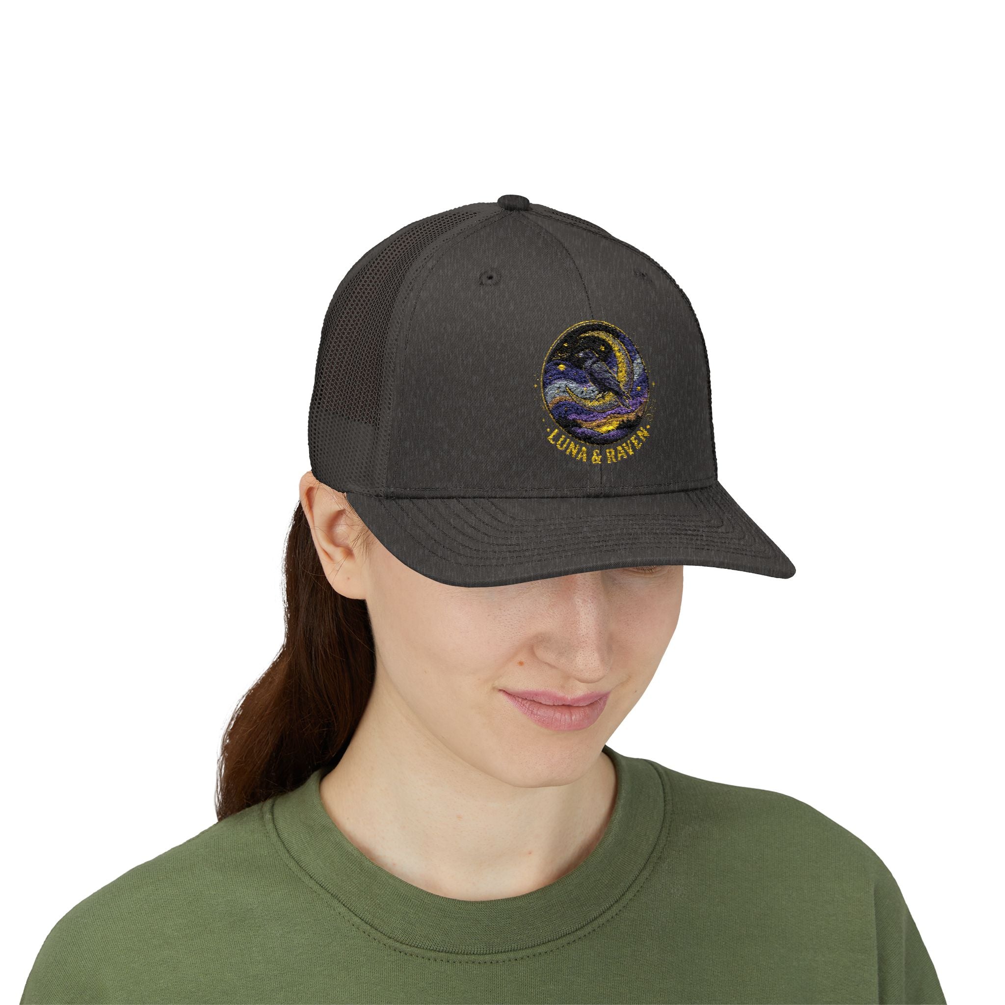 Luna & Raven Trucker Cap — Starry Night Embroidered Snapback