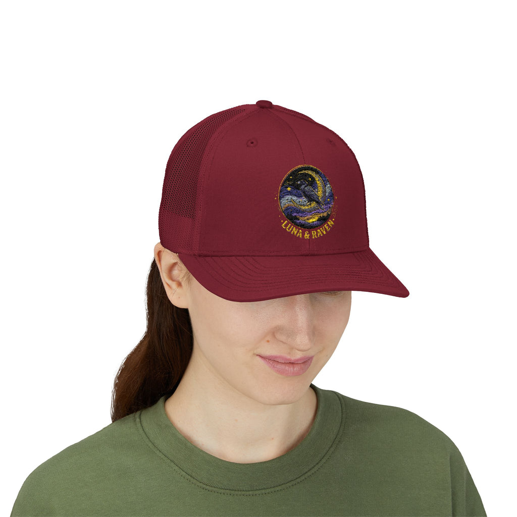Luna & Raven Trucker Cap — Starry Night Embroidered Snapback