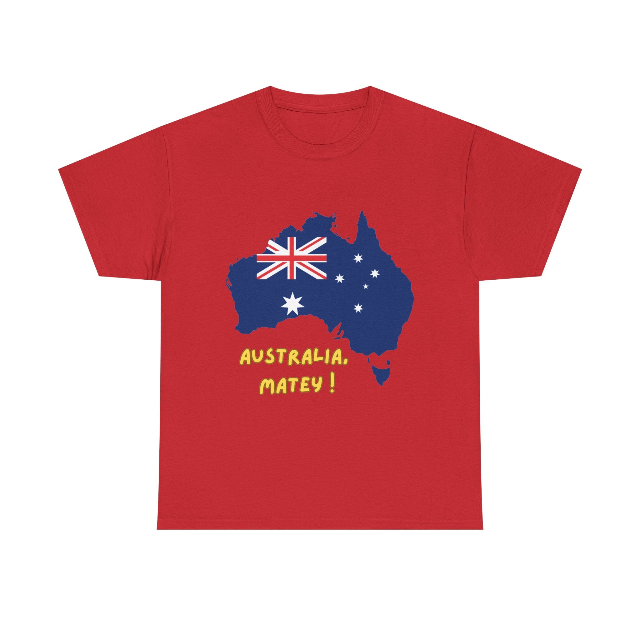 Australia Map Flag T‑Shirt – 'Australia Matey!' Patriotic Aussie Tee for Australia Day & Travel