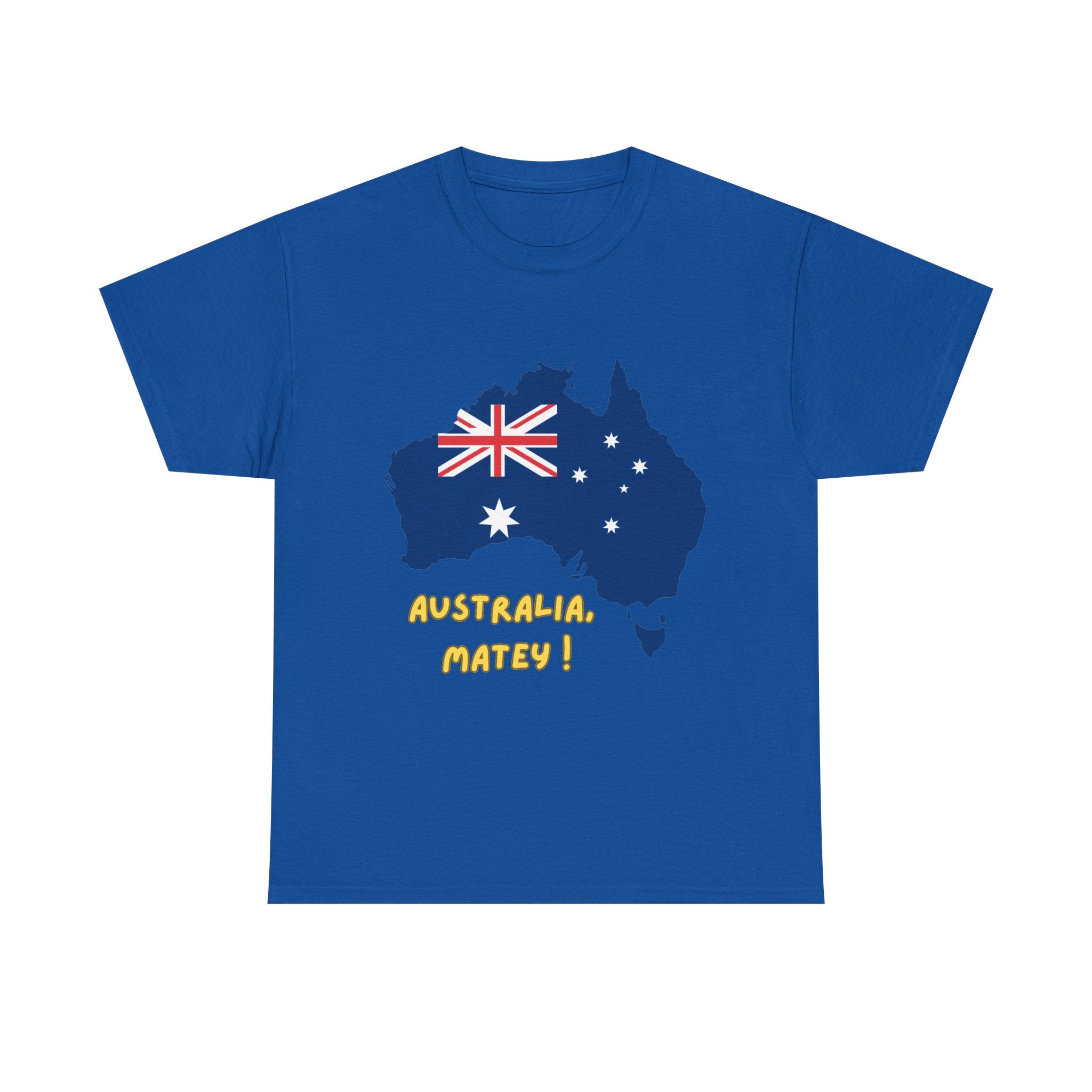 Australia Map Flag T‑Shirt – 'Australia Matey!' Patriotic Aussie Tee for Australia Day & Travel