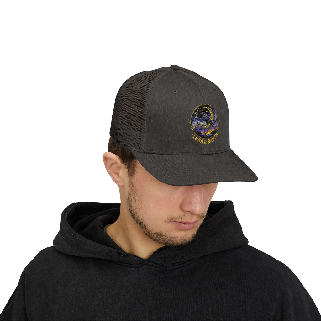 Luna & Raven Trucker Cap — Starry Night Embroidered Snapback