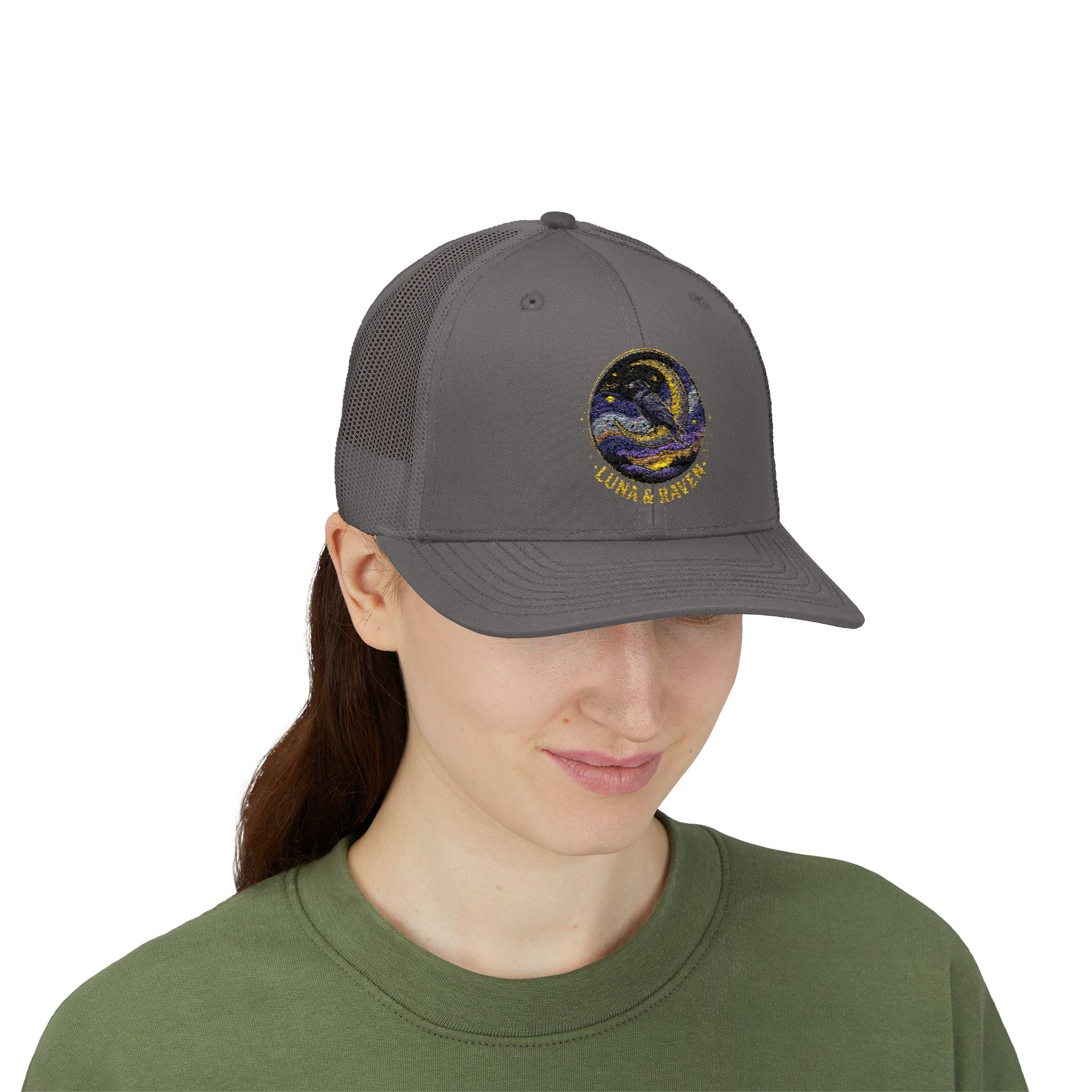 Luna & Raven Trucker Cap — Starry Night Embroidered Snapback