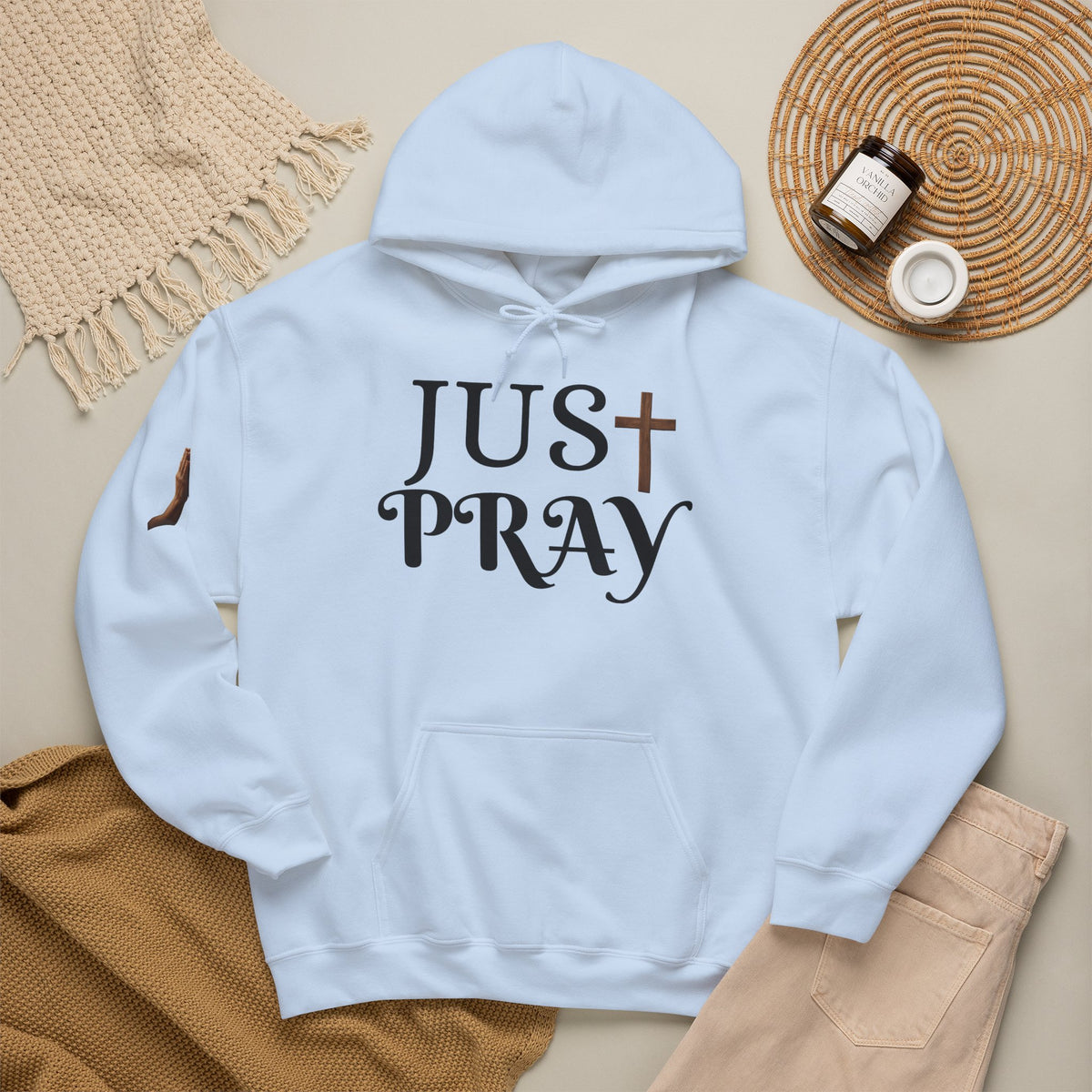 Just Pray Hoodie — Christian Faith Hoodie with Cross & Praying Hands
