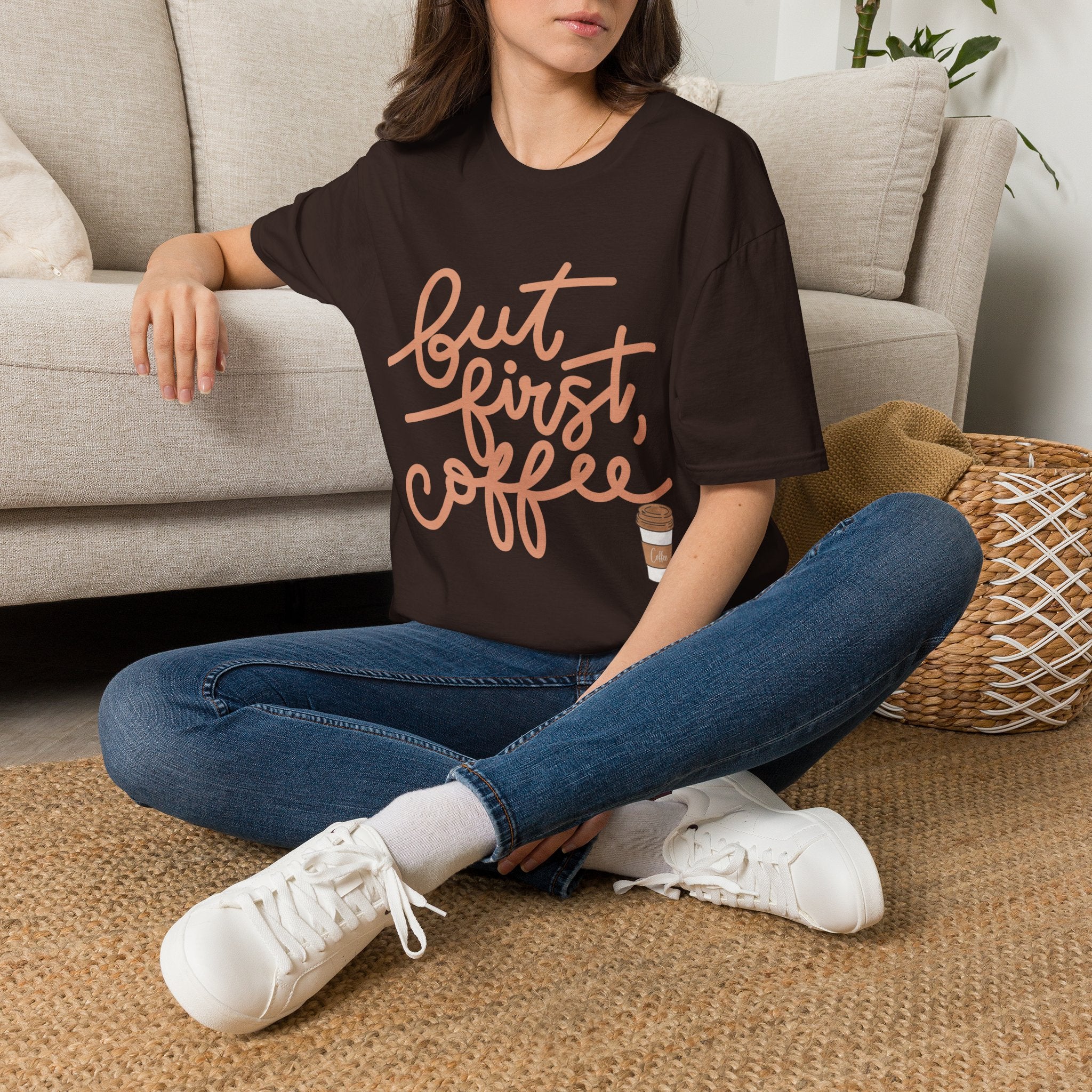 But First Coffee T‑Shirt — 'But First, Coffee' Script Tee for Coffee Lovers