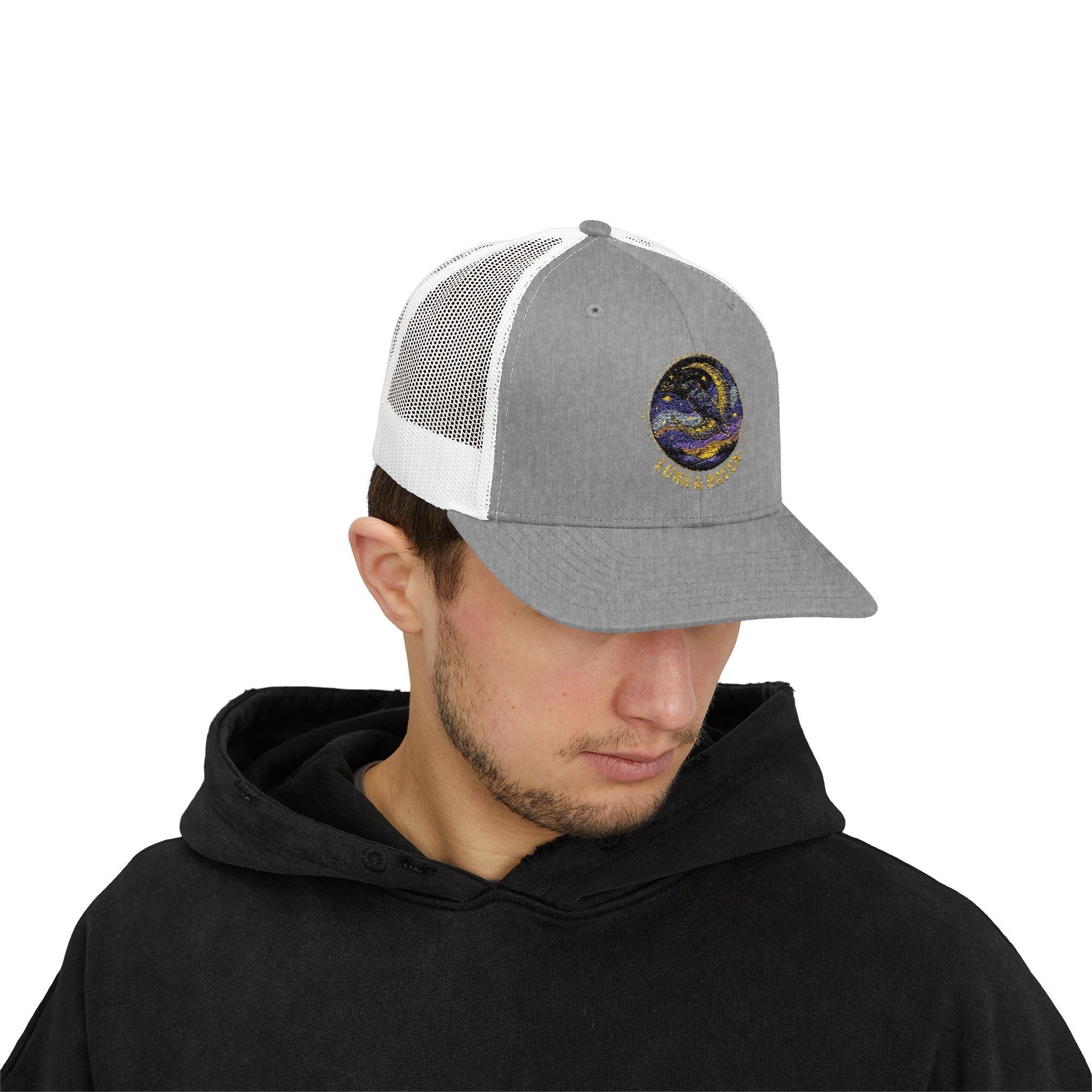 Luna & Raven Trucker Cap — Starry Night Embroidered Snapback