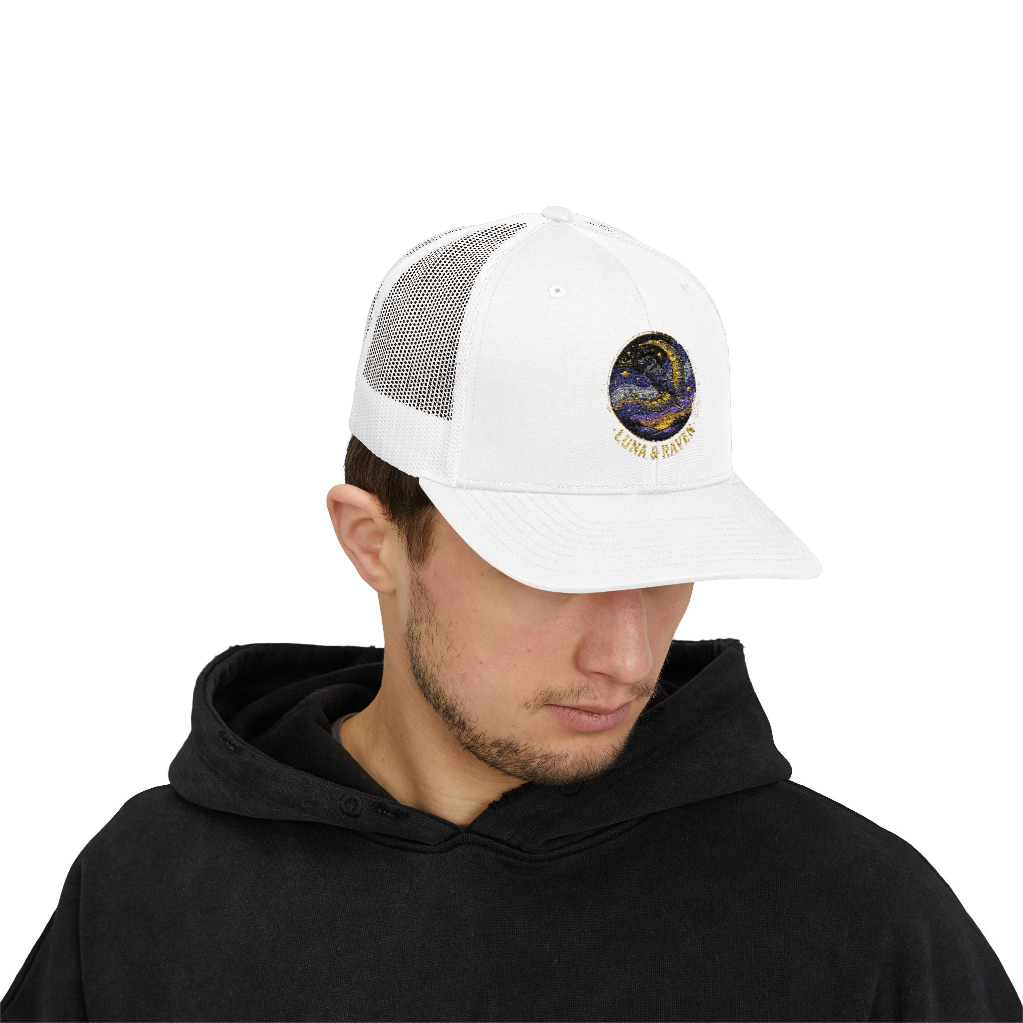 Luna & Raven Trucker Cap — Starry Night Embroidered Snapback