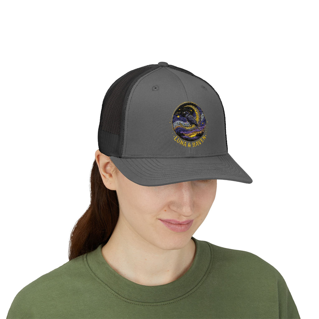 Luna & Raven Trucker Cap — Starry Night Embroidered Snapback
