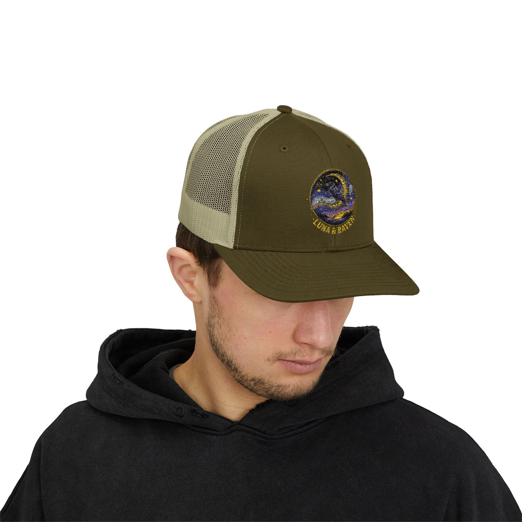 Luna & Raven Trucker Cap — Starry Night Embroidered Snapback
