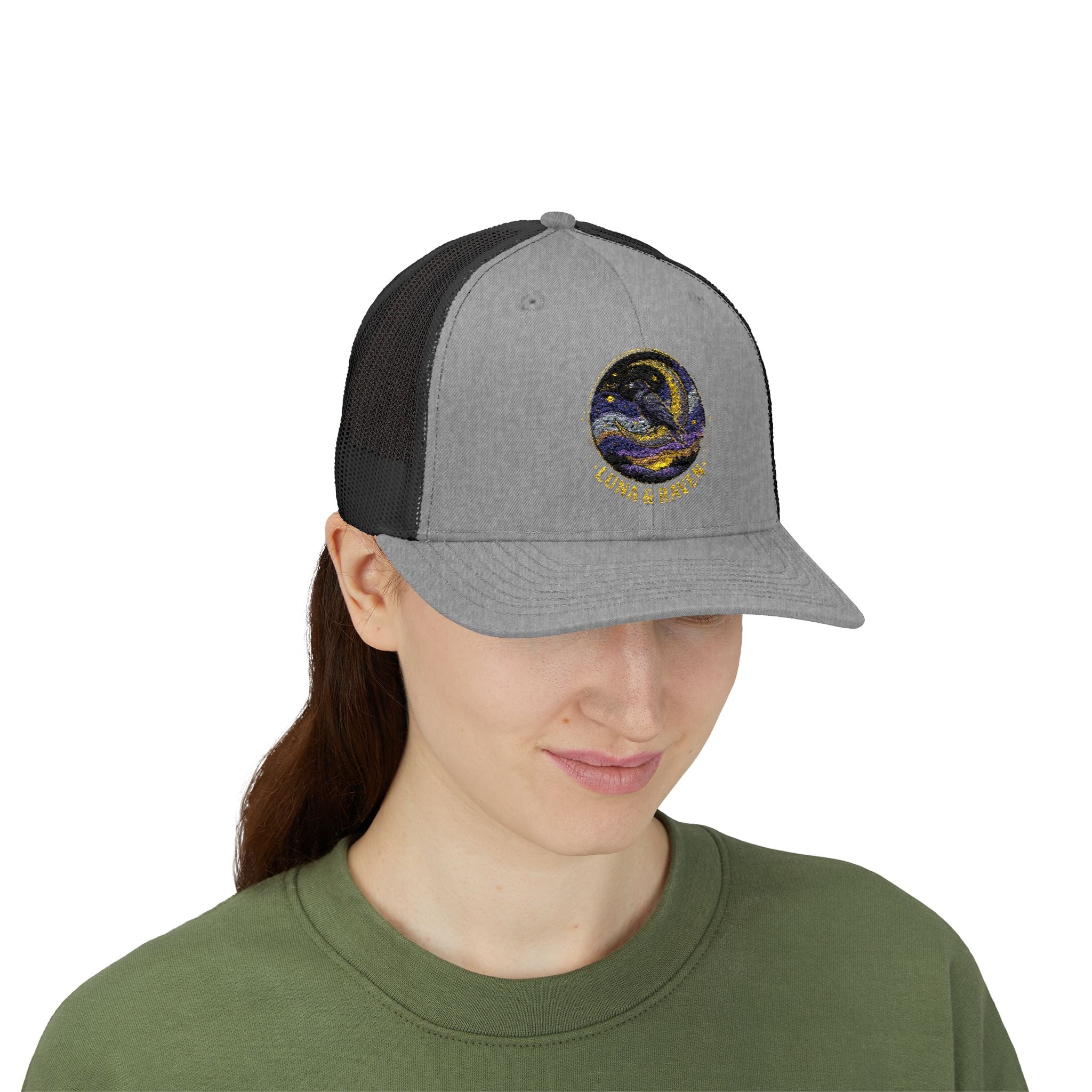 Luna & Raven Trucker Cap — Starry Night Embroidered Snapback