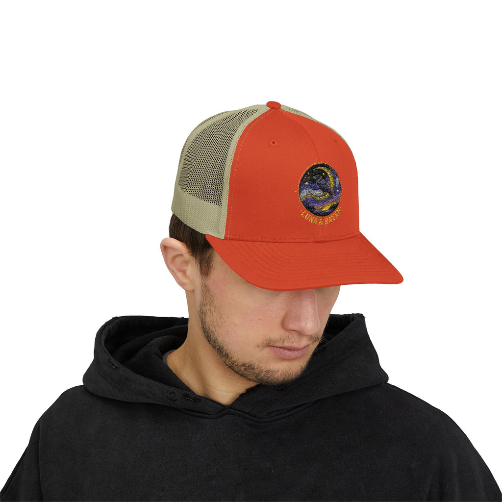 Luna & Raven Trucker Cap — Starry Night Embroidered Snapback