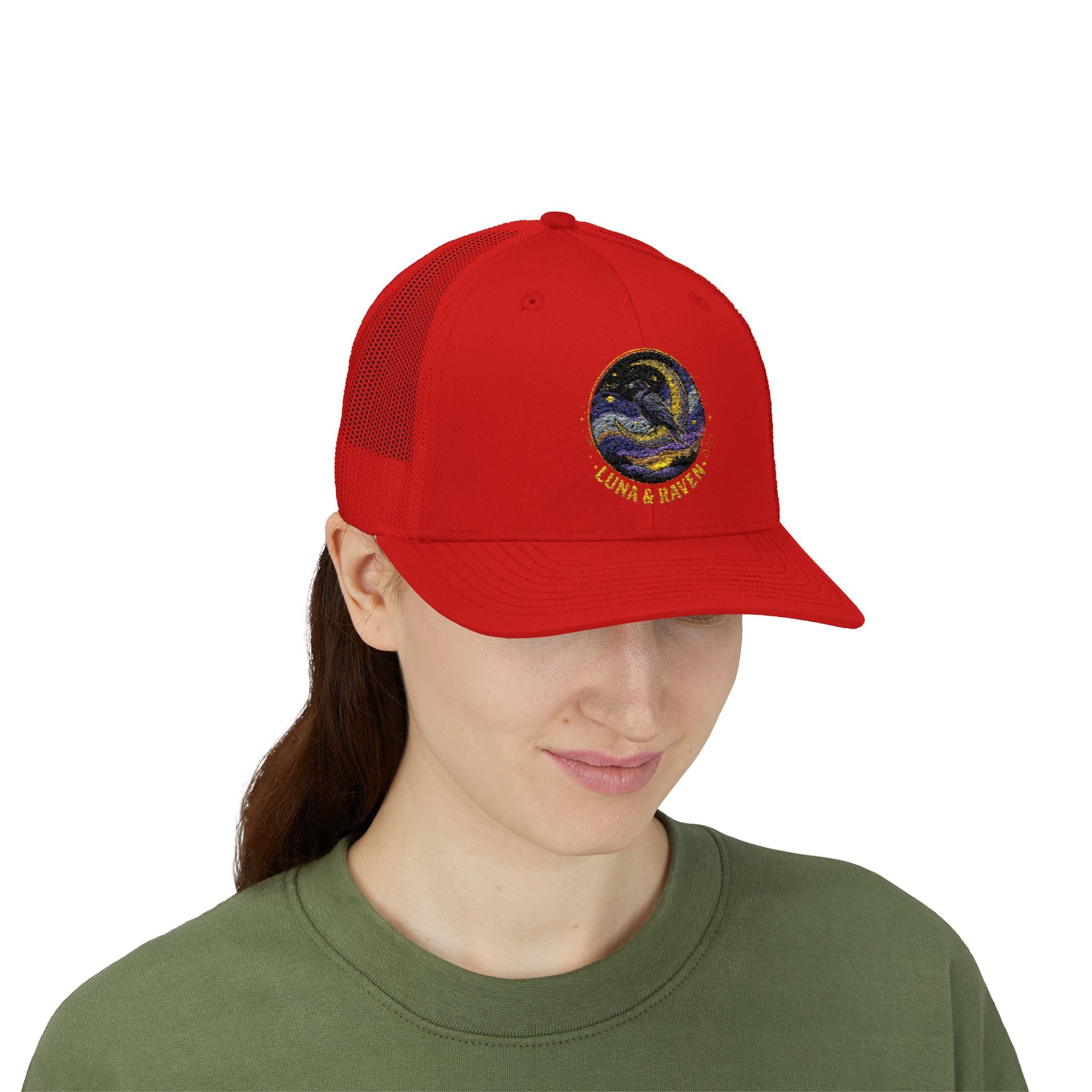 Luna & Raven Trucker Cap — Starry Night Embroidered Snapback