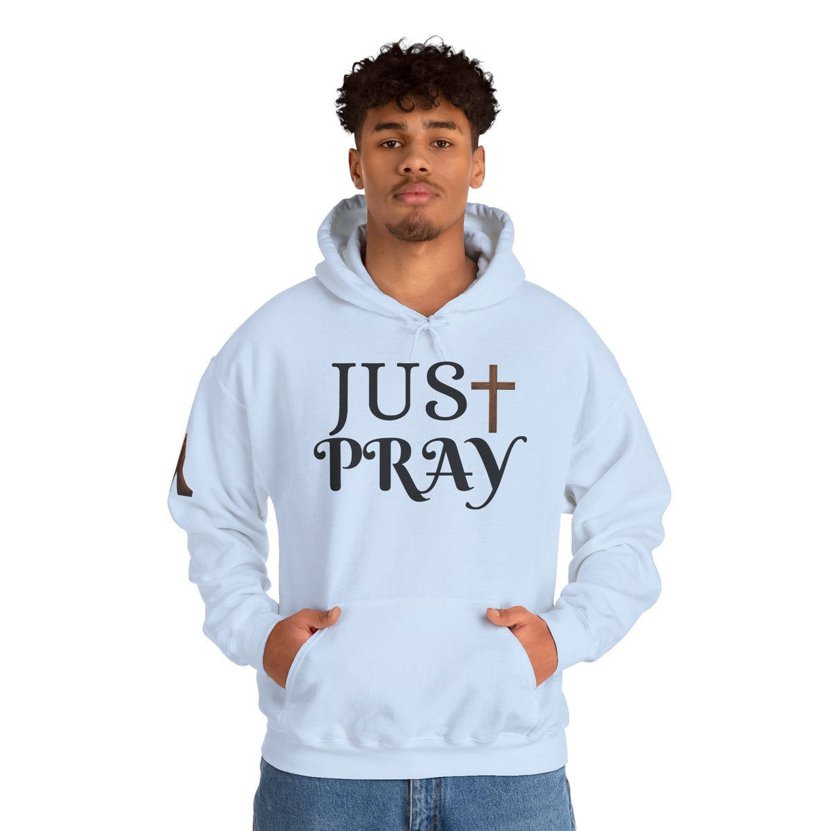 Just Pray Hoodie — Christian Faith Hoodie with Cross & Praying Hands