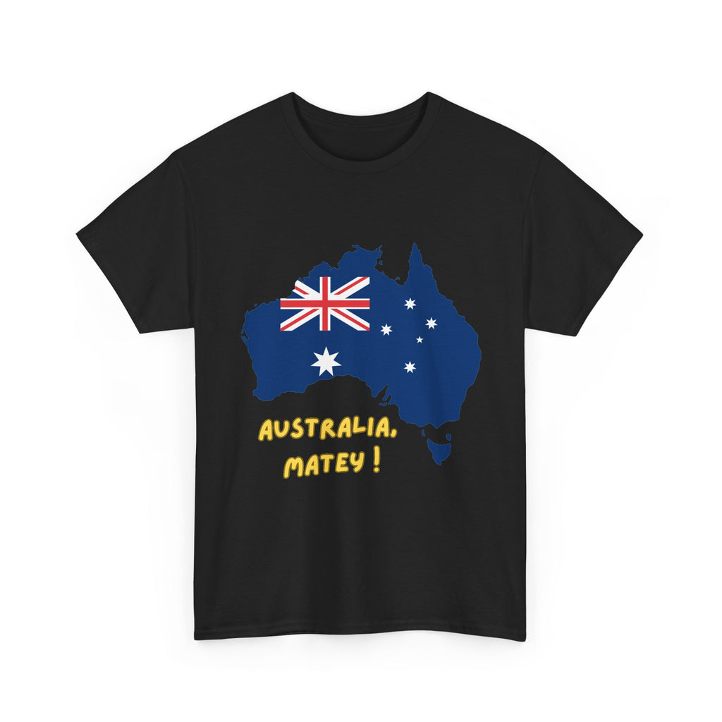 Australia Map Flag T‑Shirt – 'Australia Matey!' Patriotic Aussie Tee for Australia Day & Travel