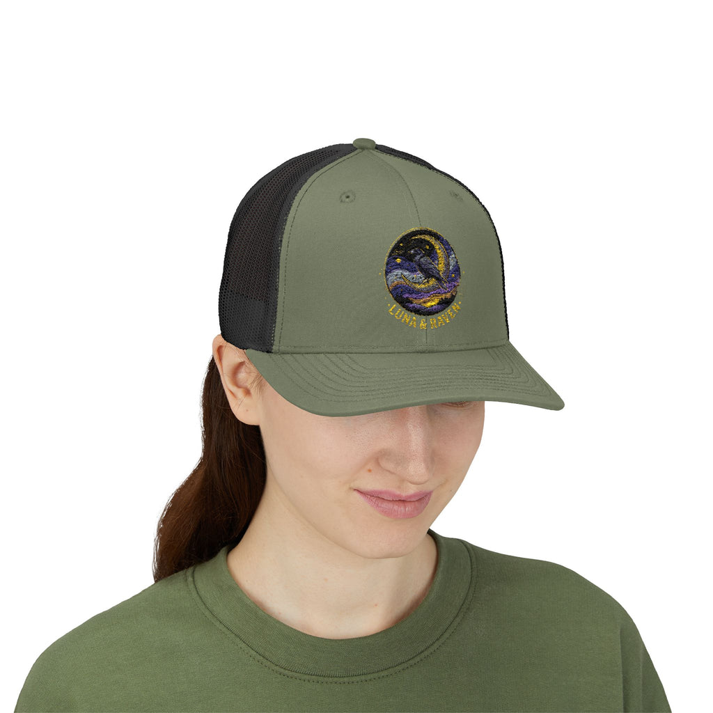Luna & Raven Trucker Cap — Starry Night Embroidered Snapback