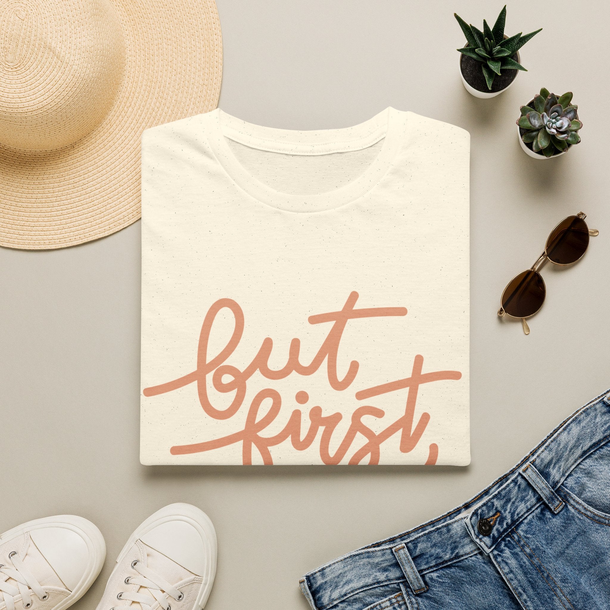 But First Coffee T‑Shirt — 'But First, Coffee' Script Tee for Coffee Lovers