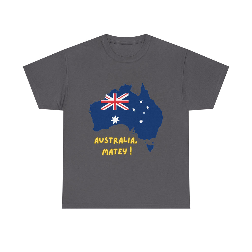 Australia Map Flag T‑Shirt – 'Australia Matey!' Patriotic Aussie Tee for Australia Day & Travel