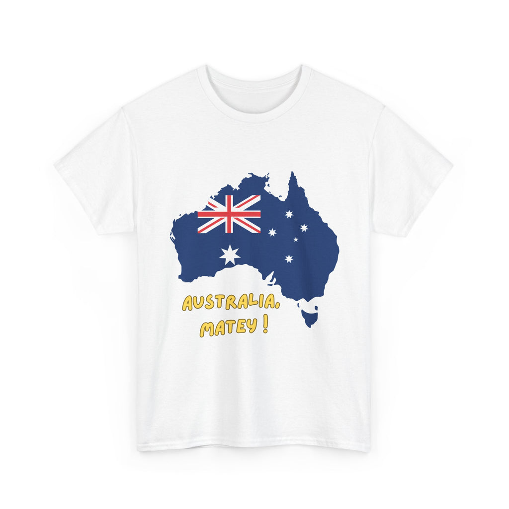 Australia Map Flag T‑Shirt – 'Australia Matey!' Patriotic Aussie Tee for Australia Day & Travel