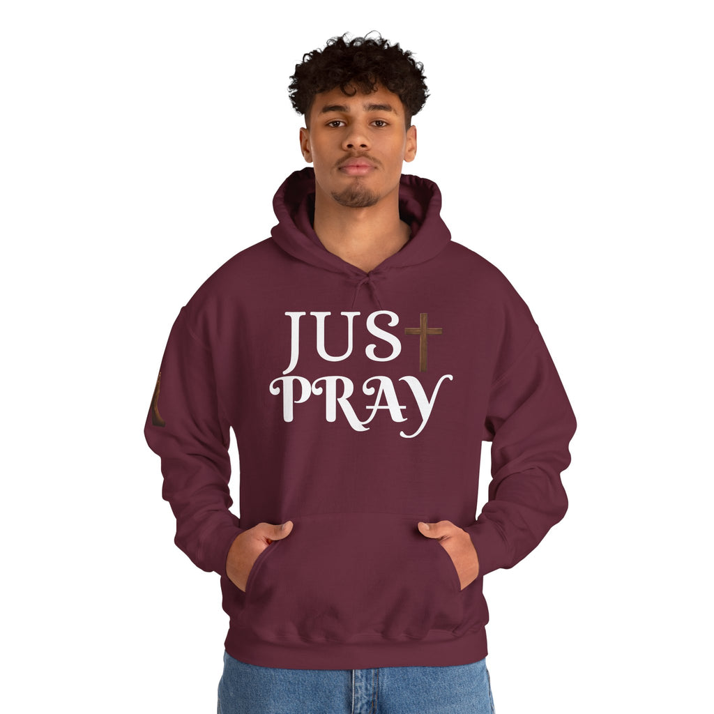 Just Pray Hoodie — Christian Faith Hoodie with Cross & Praying Hands