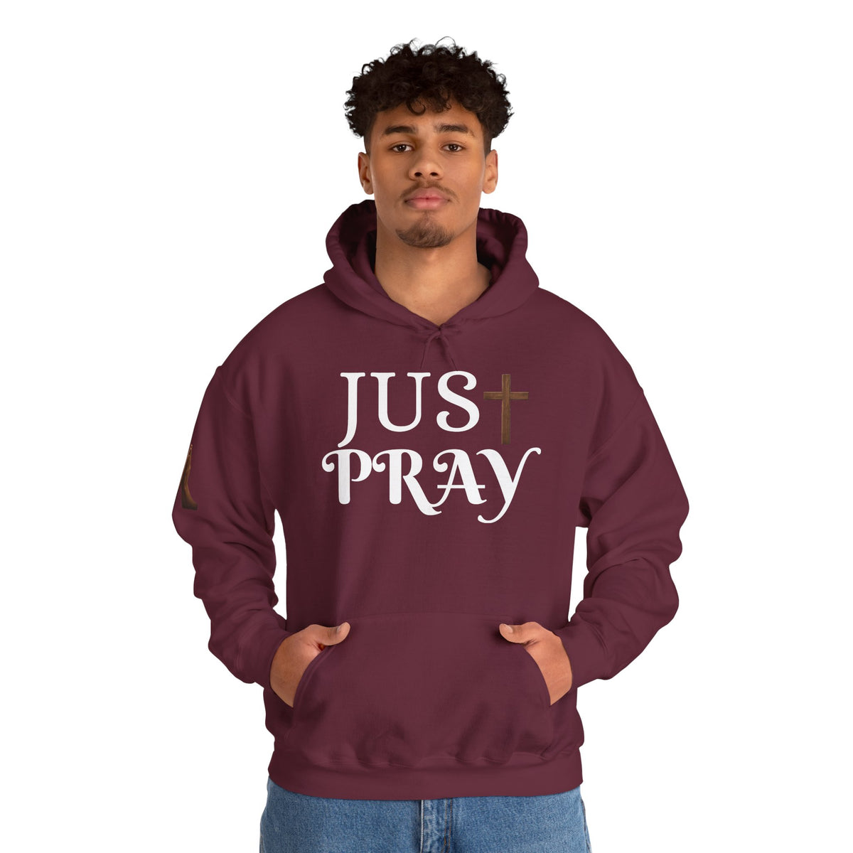 Just Pray Hoodie — Christian Faith Hoodie with Cross & Praying Hands