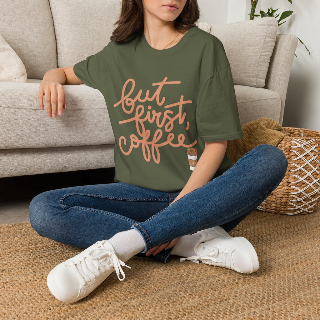 But First Coffee T‑Shirt — 'But First, Coffee' Script Tee for Coffee Lovers