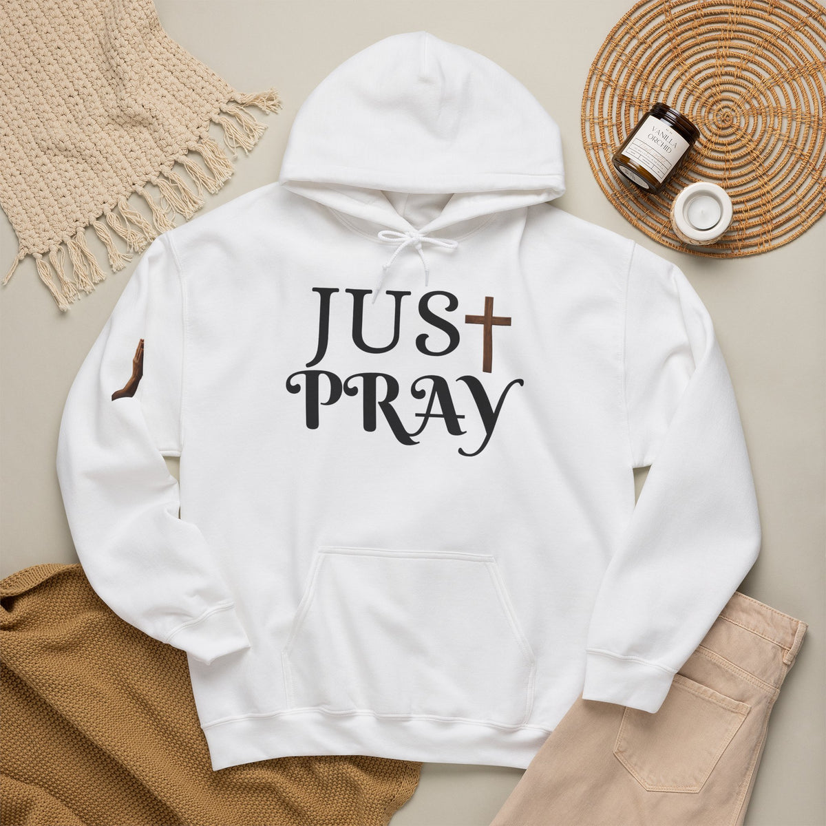 Just Pray Hoodie — Christian Faith Hoodie with Cross & Praying Hands