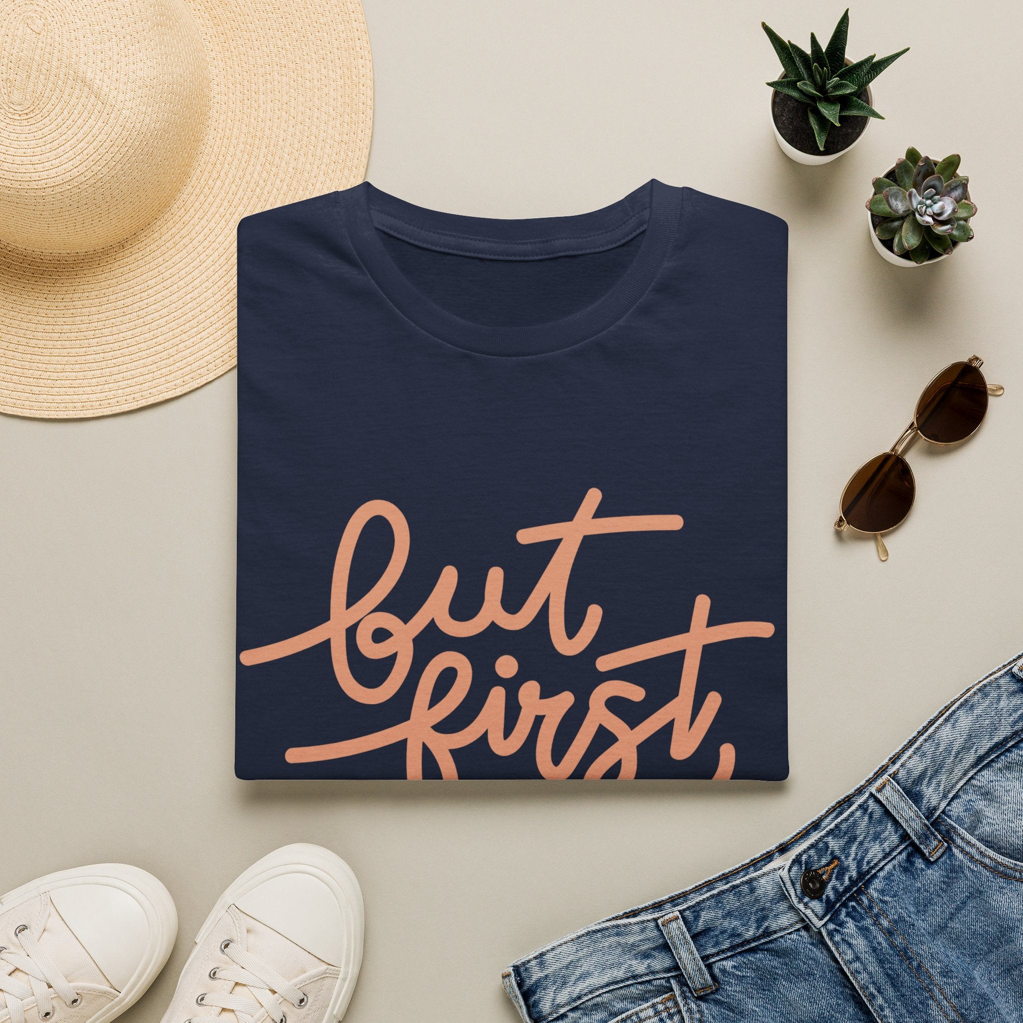 But First Coffee T‑Shirt — 'But First, Coffee' Script Tee for Coffee Lovers
