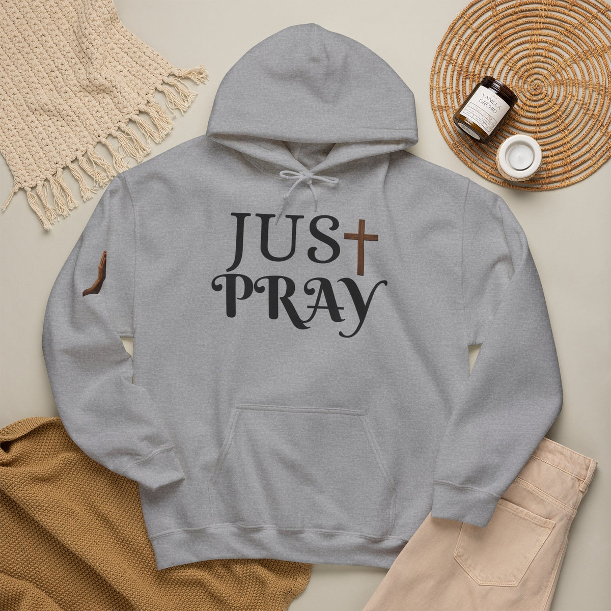 Just Pray Hoodie — Christian Faith Hoodie with Cross & Praying Hands