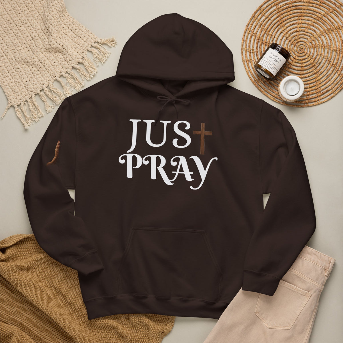 Just Pray Hoodie — Christian Faith Hoodie with Cross & Praying Hands