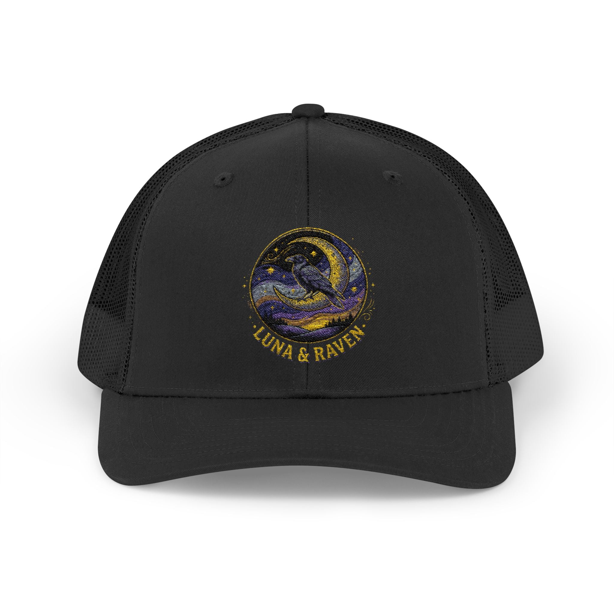 Luna & Raven Trucker Cap — Starry Night Embroidered Snapback