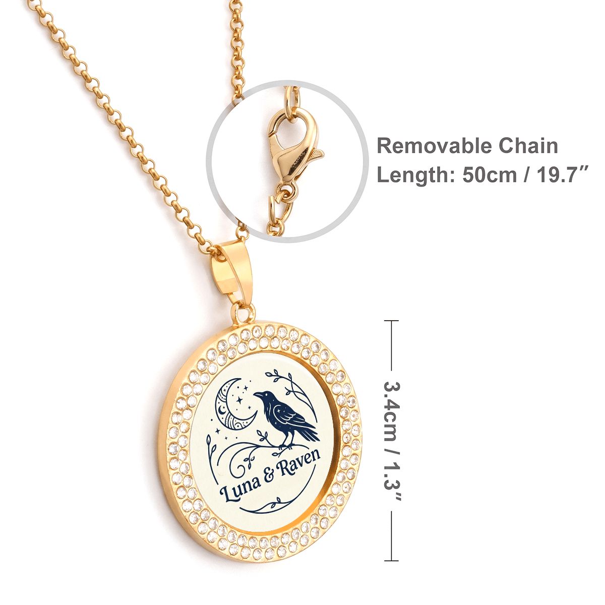 Round Rhinestone Pendant Necklace luna amp; raven logo (1)