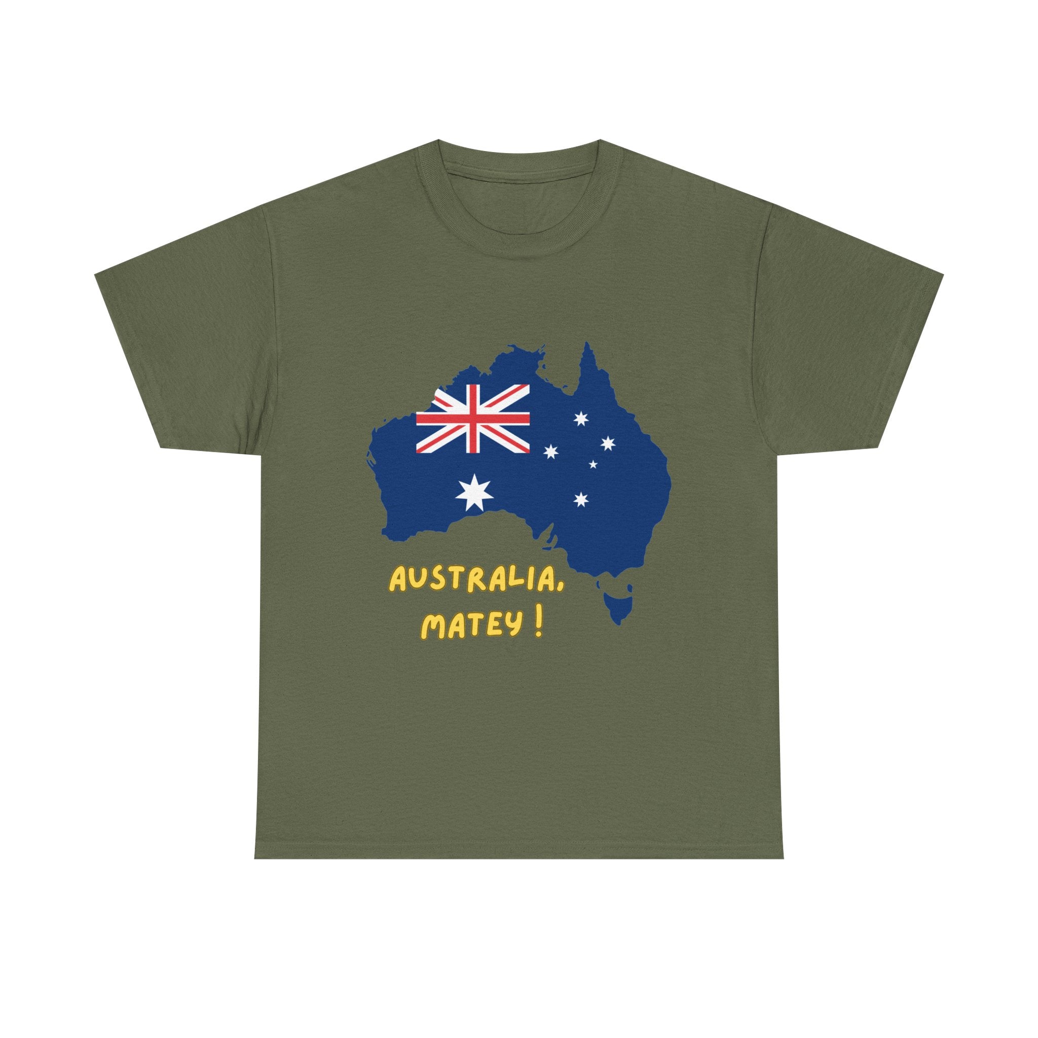 Australia Map Flag T‑Shirt – 'Australia Matey!' Patriotic Aussie Tee for Australia Day & Travel