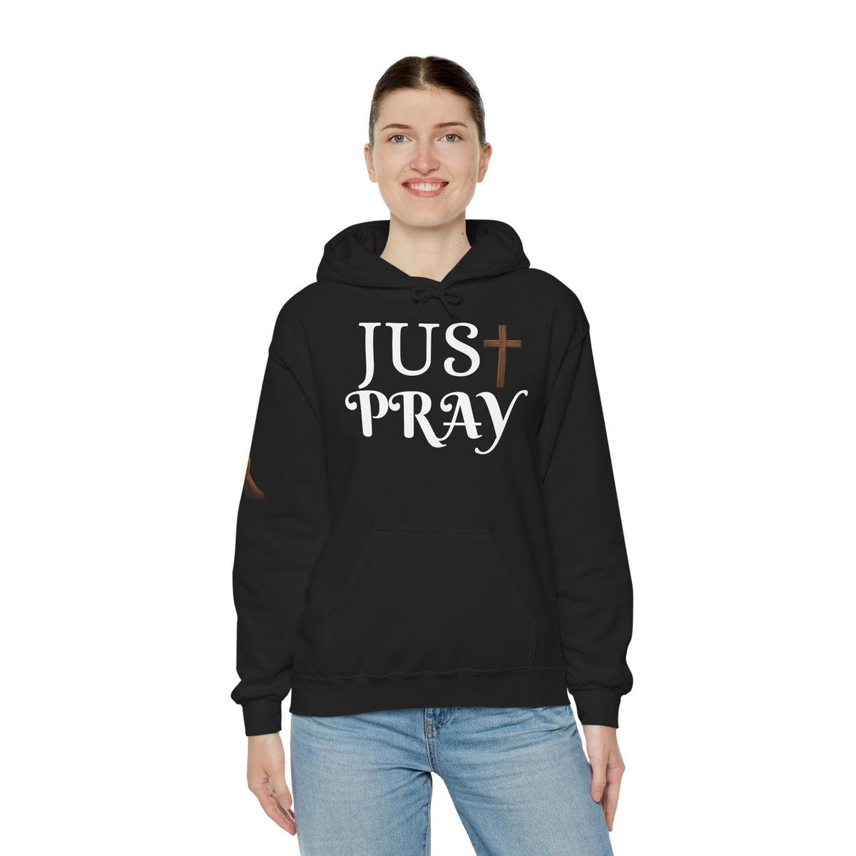Just Pray Hoodie — Christian Faith Hoodie with Cross & Praying Hands