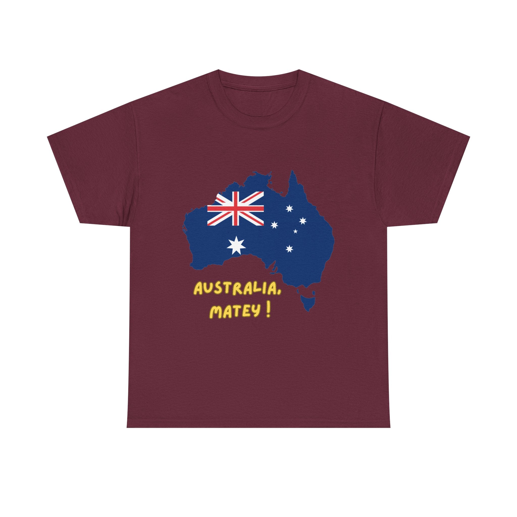 Australia Map Flag T‑Shirt – 'Australia Matey!' Patriotic Aussie Tee for Australia Day & Travel