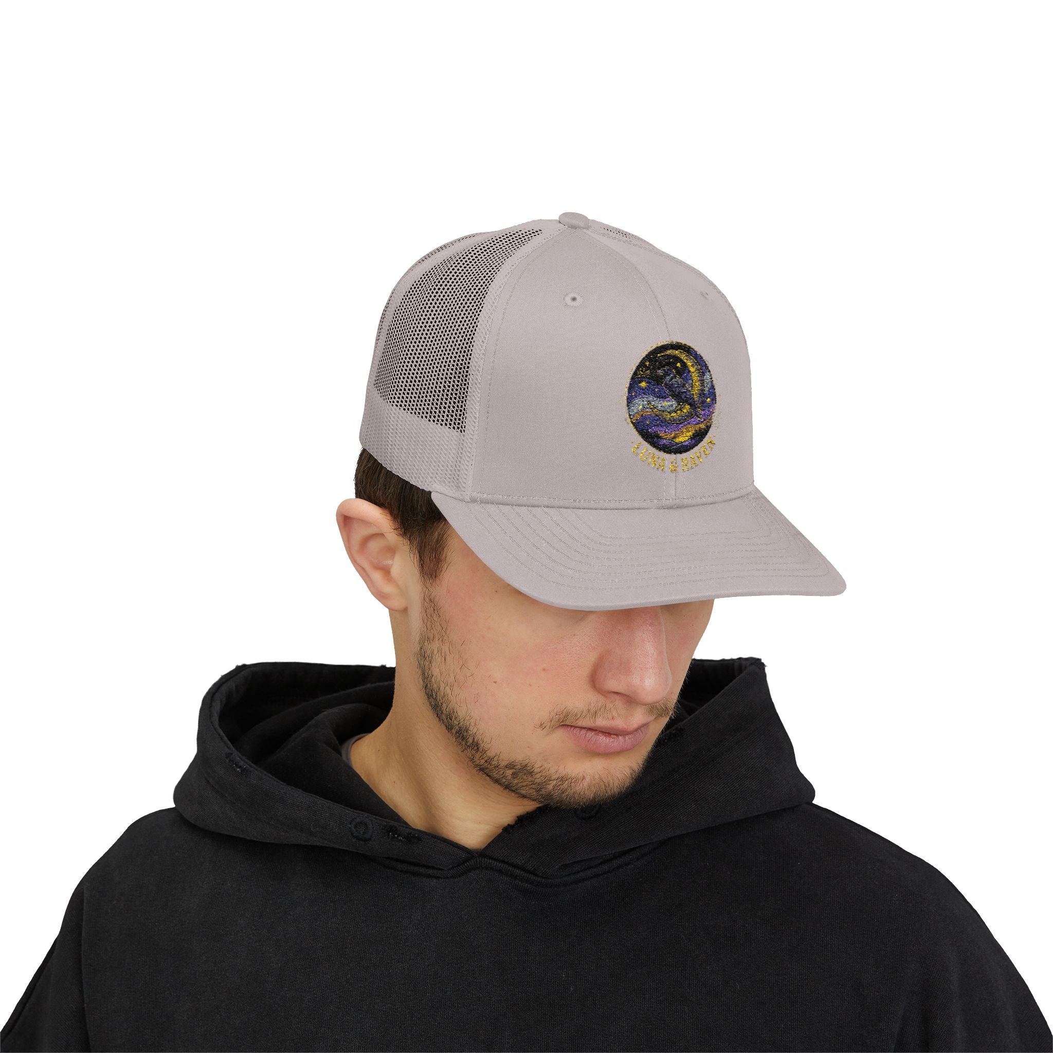 Luna & Raven Trucker Cap — Starry Night Embroidered Snapback