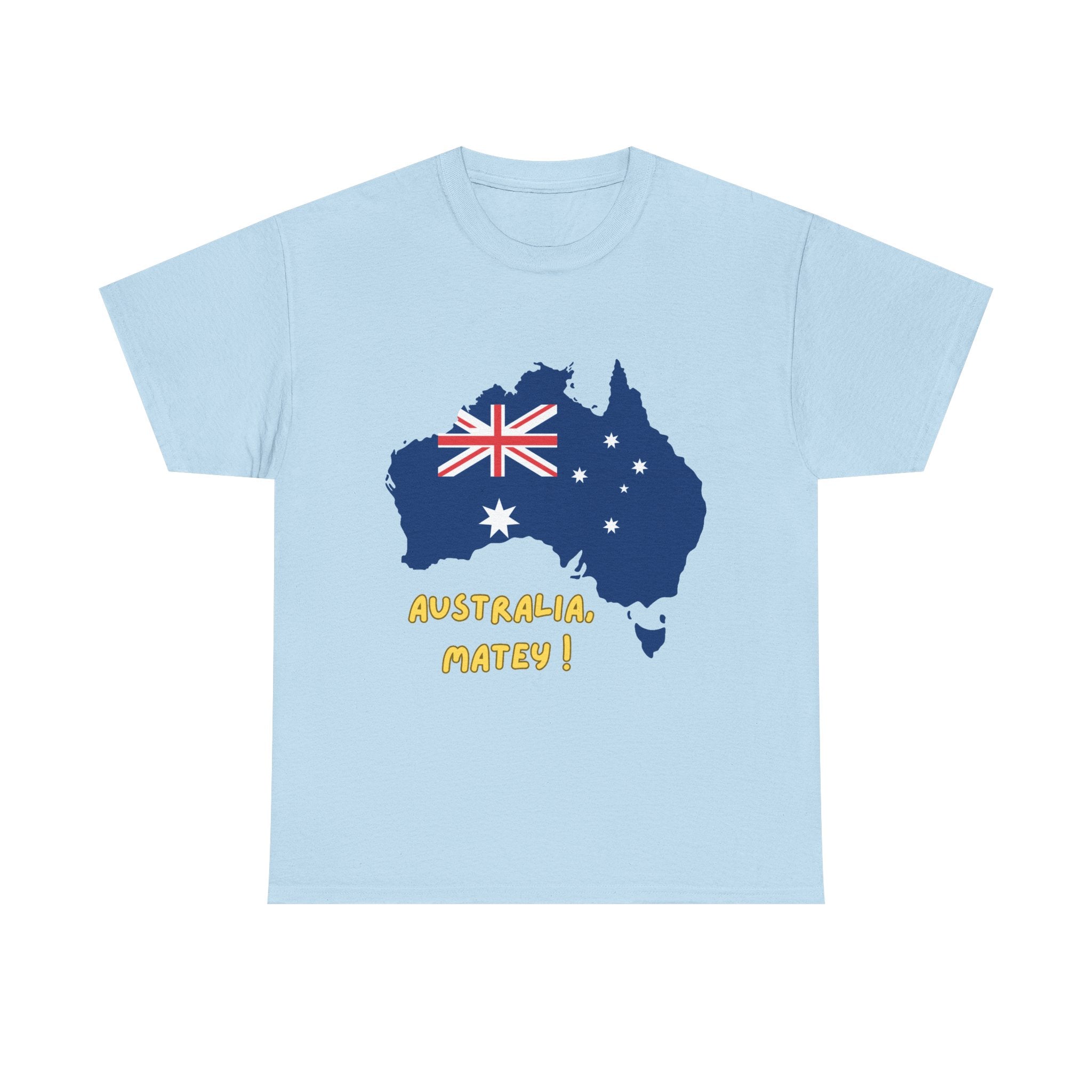Australia Map Flag T‑Shirt – 'Australia Matey!' Patriotic Aussie Tee for Australia Day & Travel