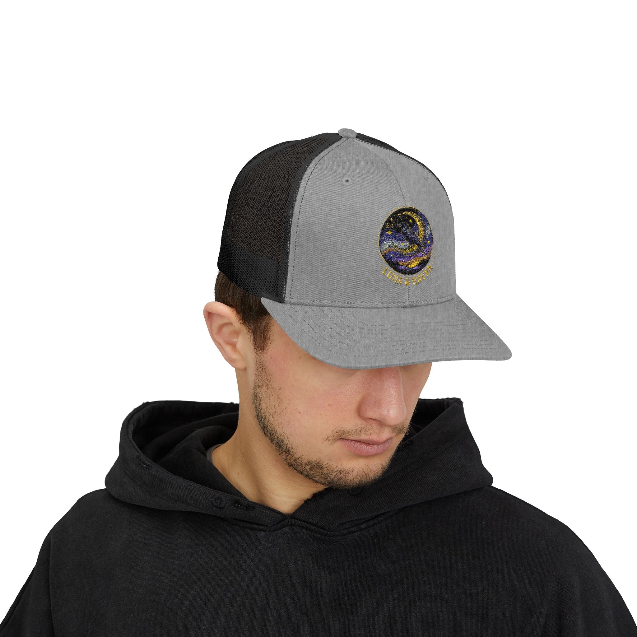Luna & Raven Trucker Cap — Starry Night Embroidered Snapback