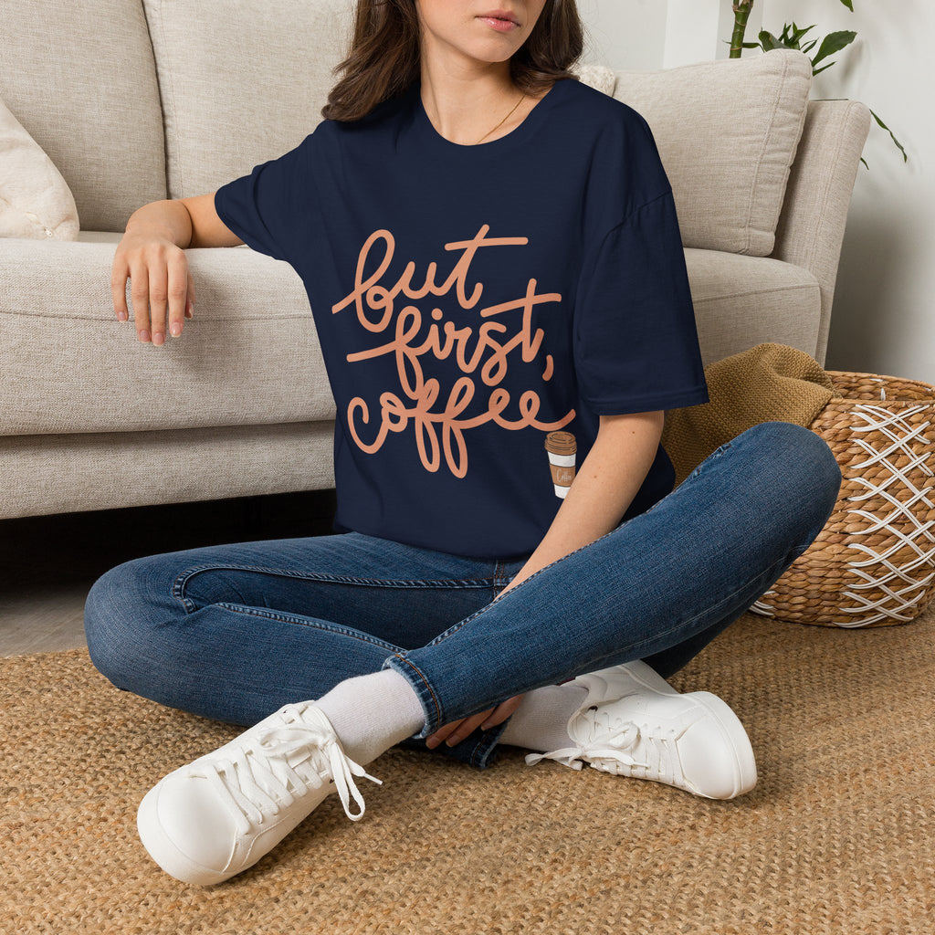 But First Coffee T‑Shirt — 'But First, Coffee' Script Tee for Coffee Lovers