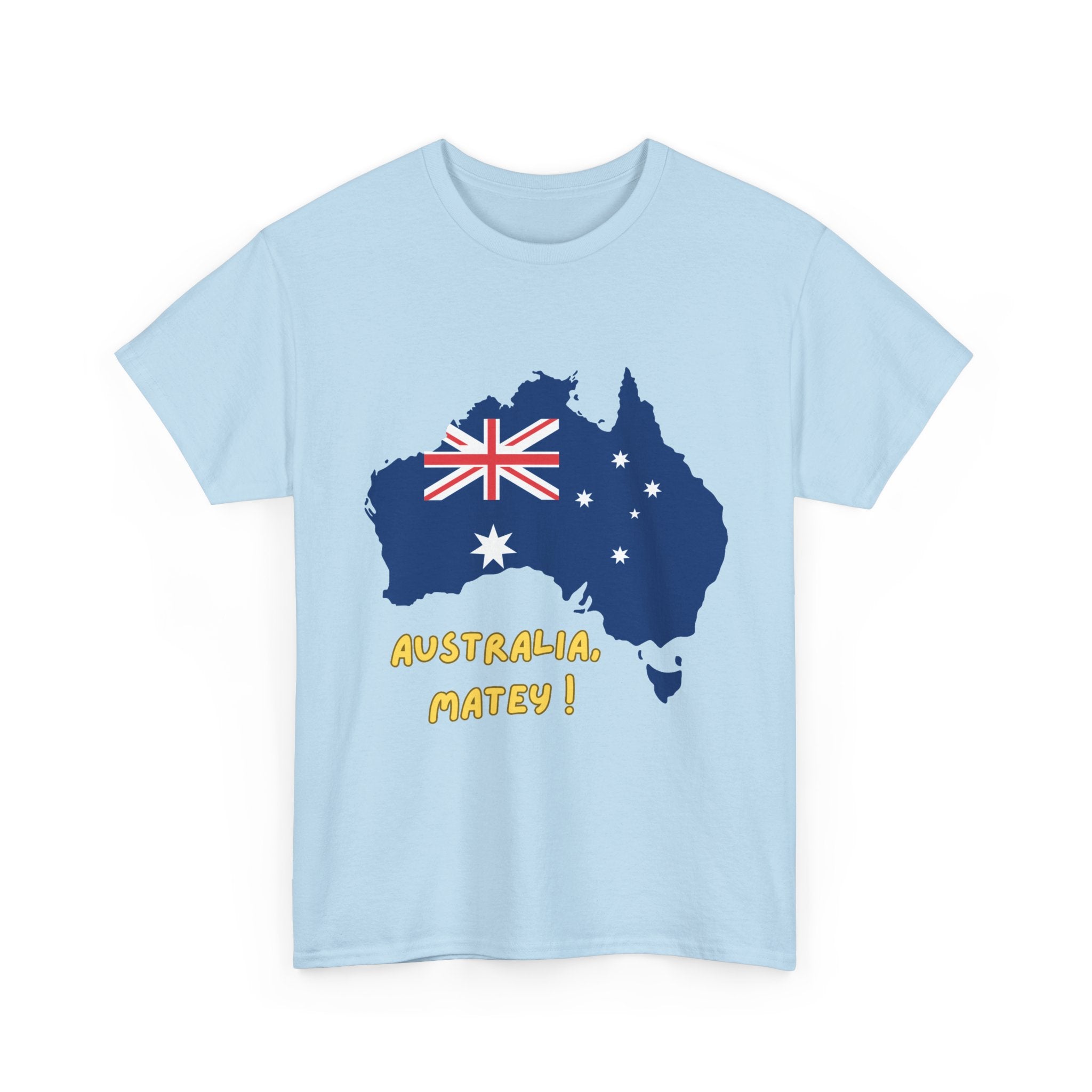 Australia Map Flag T‑Shirt – 'Australia Matey!' Patriotic Aussie Tee for Australia Day & Travel