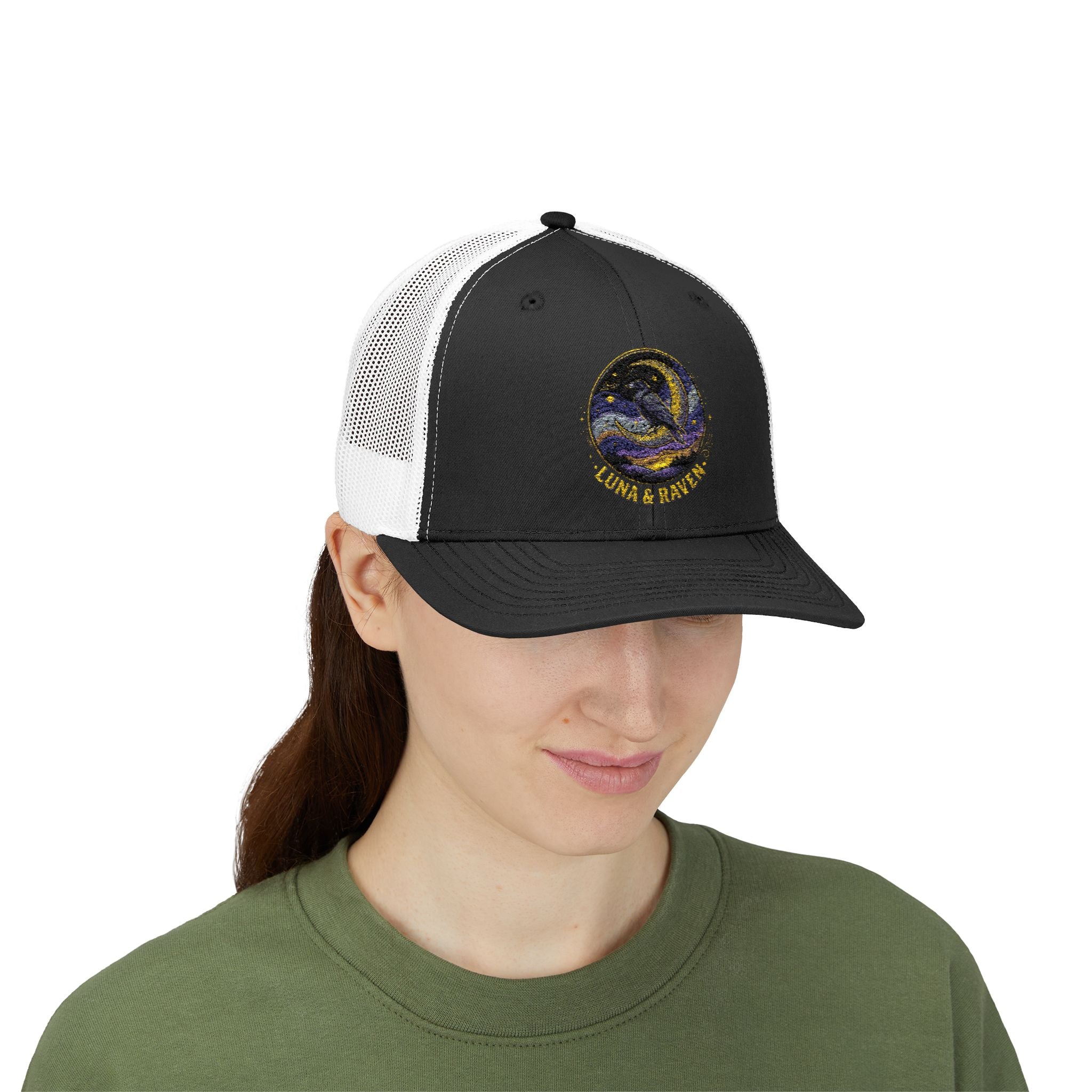 Luna & Raven Trucker Cap — Starry Night Embroidered Snapback