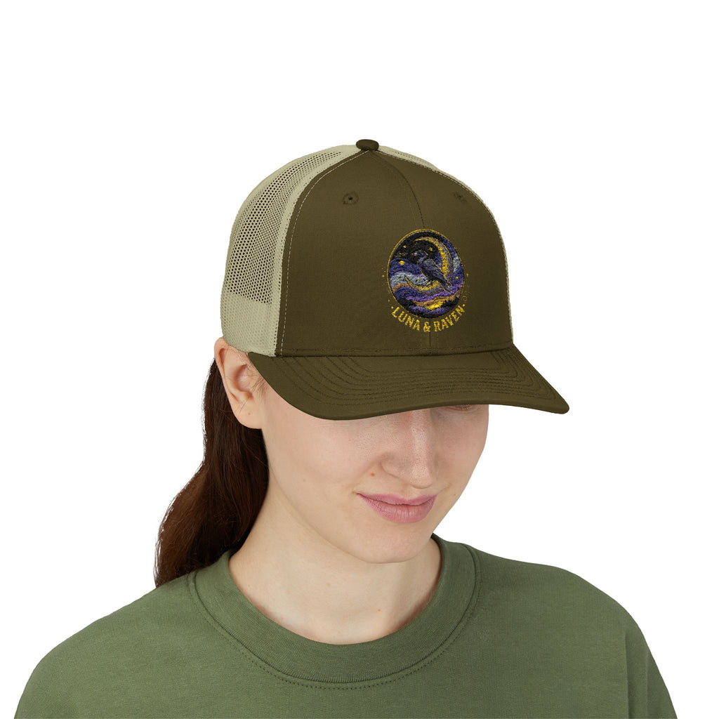 Luna & Raven Trucker Cap — Starry Night Embroidered Snapback