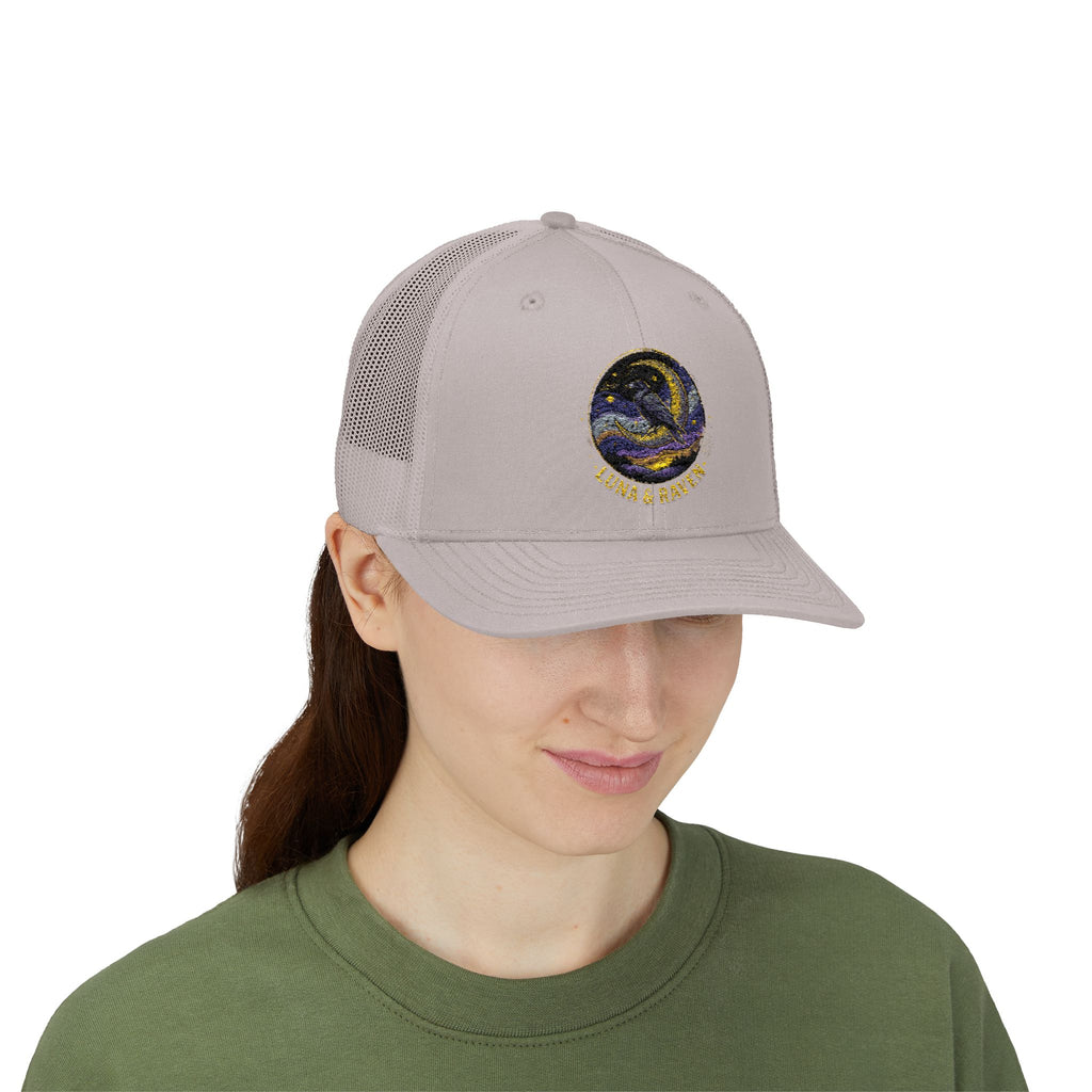 Luna & Raven Trucker Cap — Starry Night Embroidered Snapback