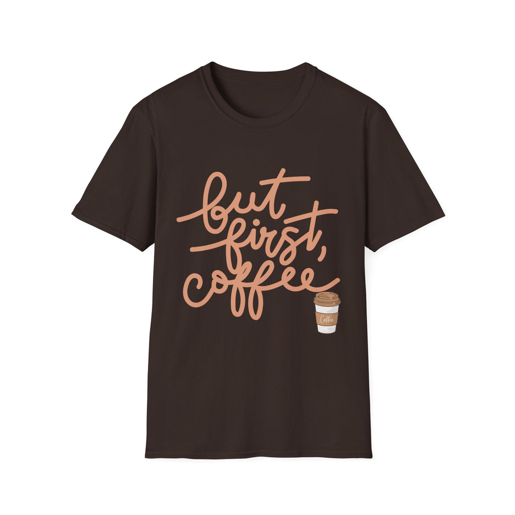 But First Coffee T‑Shirt — 'But First, Coffee' Script Tee for Coffee Lovers