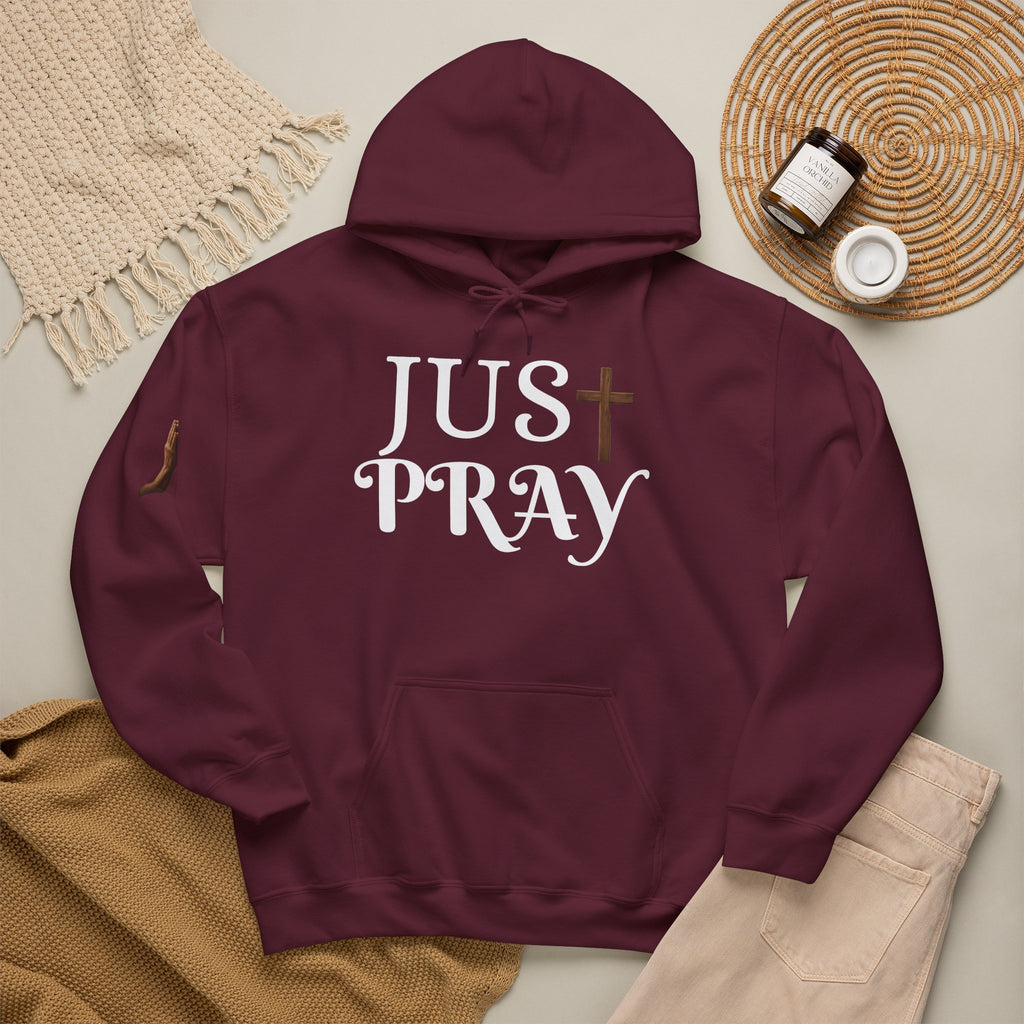 Just Pray Hoodie — Christian Faith Hoodie with Cross & Praying Hands