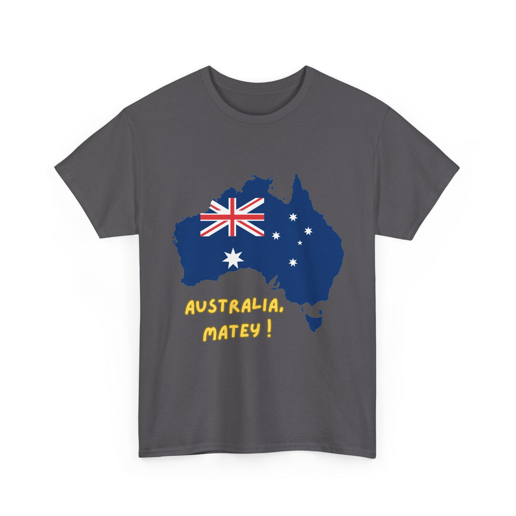 Australia Map Flag T‑Shirt – 'Australia Matey!' Patriotic Aussie Tee for Australia Day & Travel