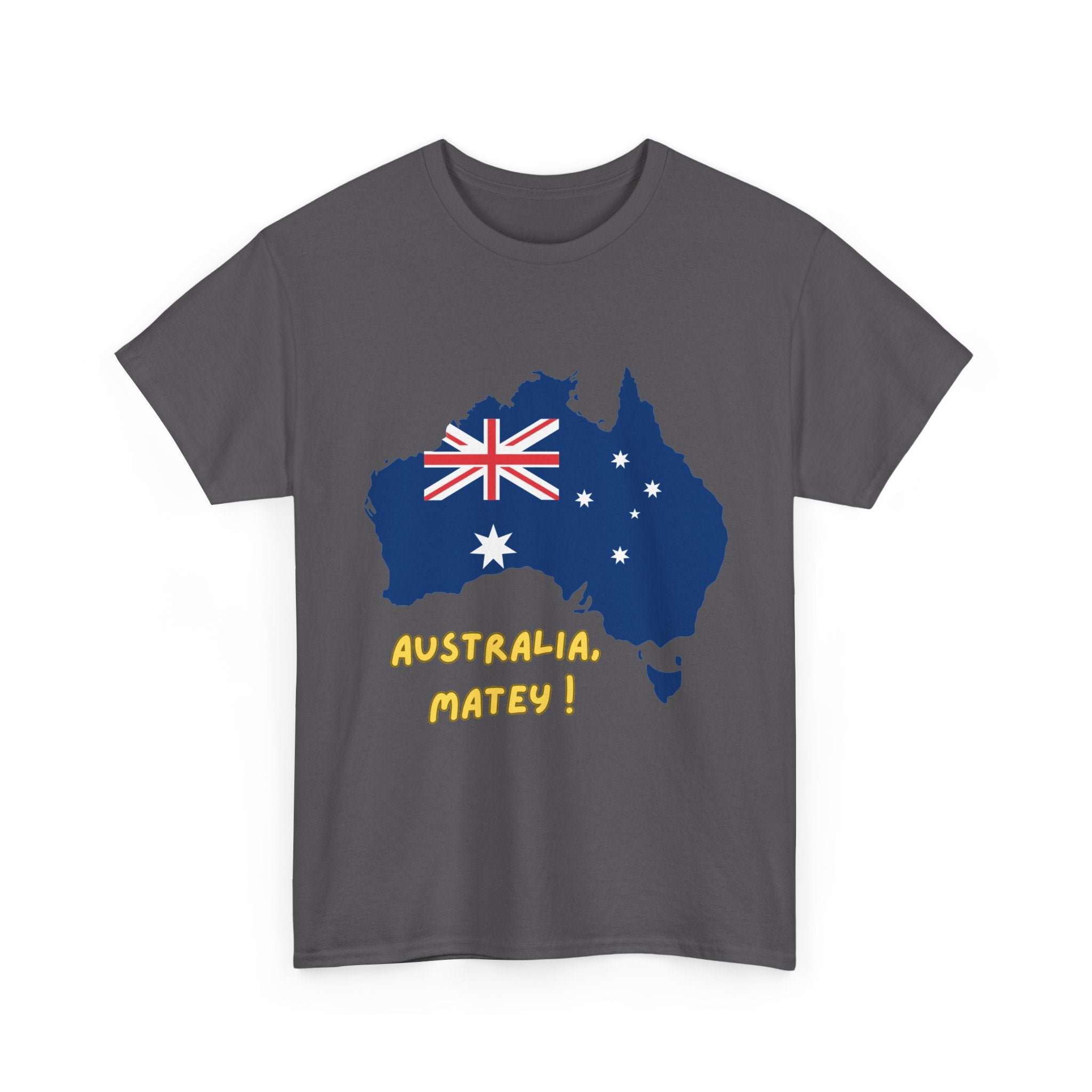 Australia Map Flag T‑Shirt – 'Australia Matey!' Patriotic Aussie Tee for Australia Day & Travel