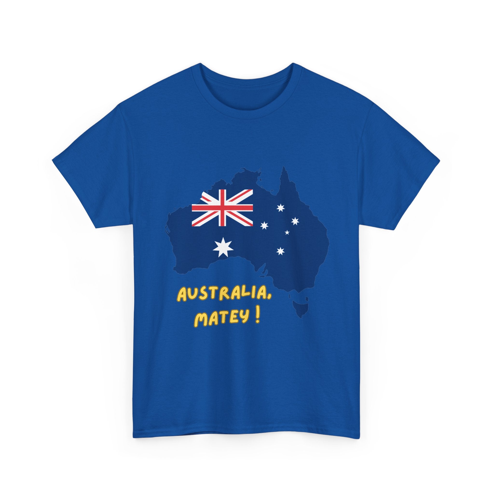 Australia Map Flag T‑Shirt – 'Australia Matey!' Patriotic Aussie Tee for Australia Day & Travel