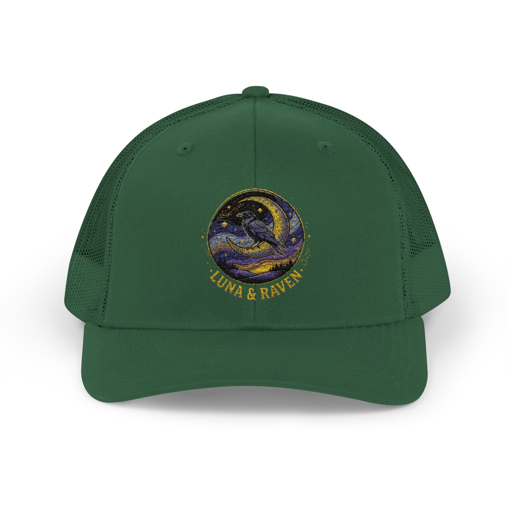 Luna & Raven Trucker Cap — Starry Night Embroidered Snapback
