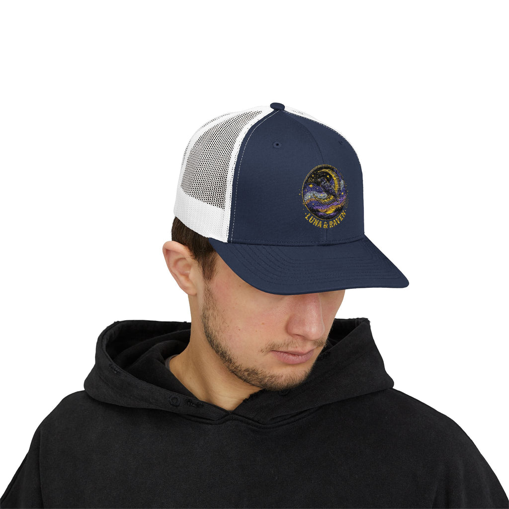 Luna & Raven Trucker Cap — Starry Night Embroidered Snapback