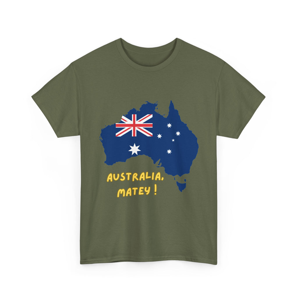 Australia Map Flag T‑Shirt – 'Australia Matey!' Patriotic Aussie Tee for Australia Day & Travel