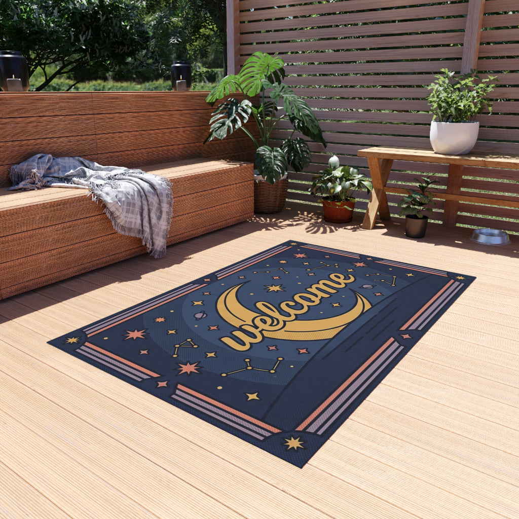 Crescent Moon Welcome Outdoor Rug | Star Constellation Doormat